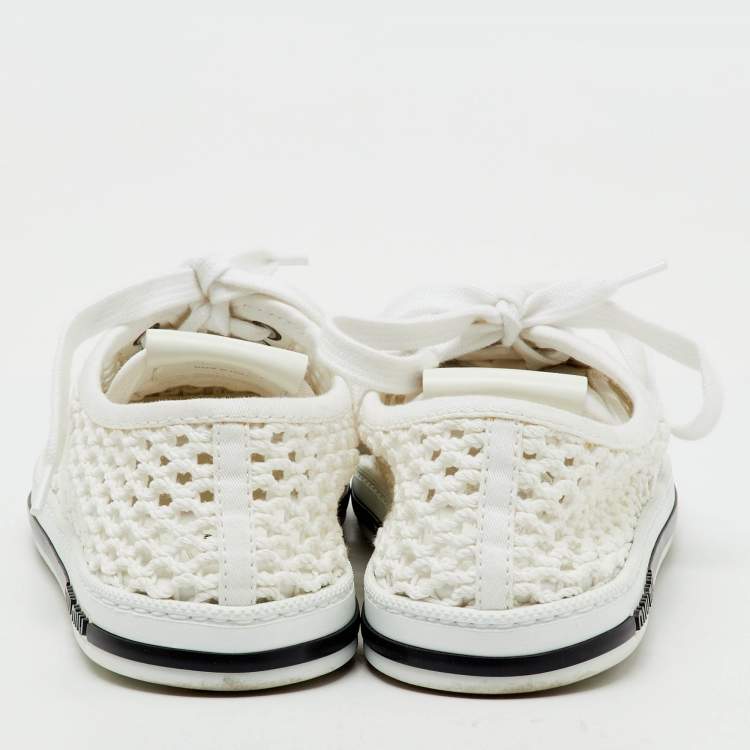 Pre Owned Miu Miu White Rope Fabric Low Top Sneakers Size 38.5