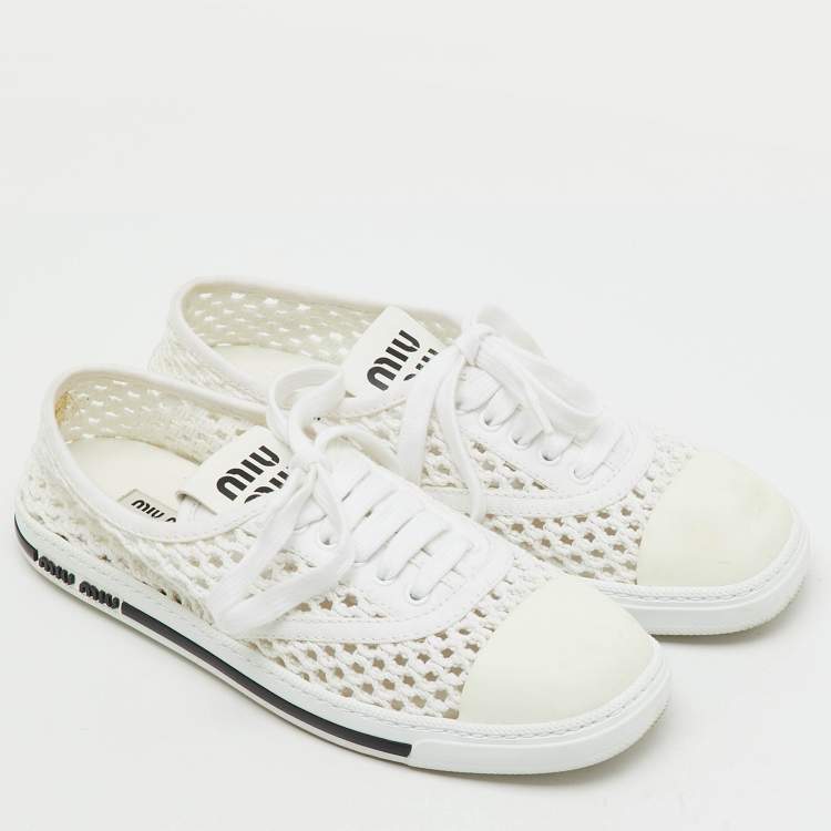 Pre Owned Miu Miu White Rope Fabric Low Top Sneakers Size 38.5