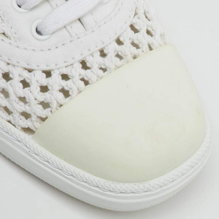 Pre Owned Miu Miu White Rope Fabric Low Top Sneakers Size 38.5