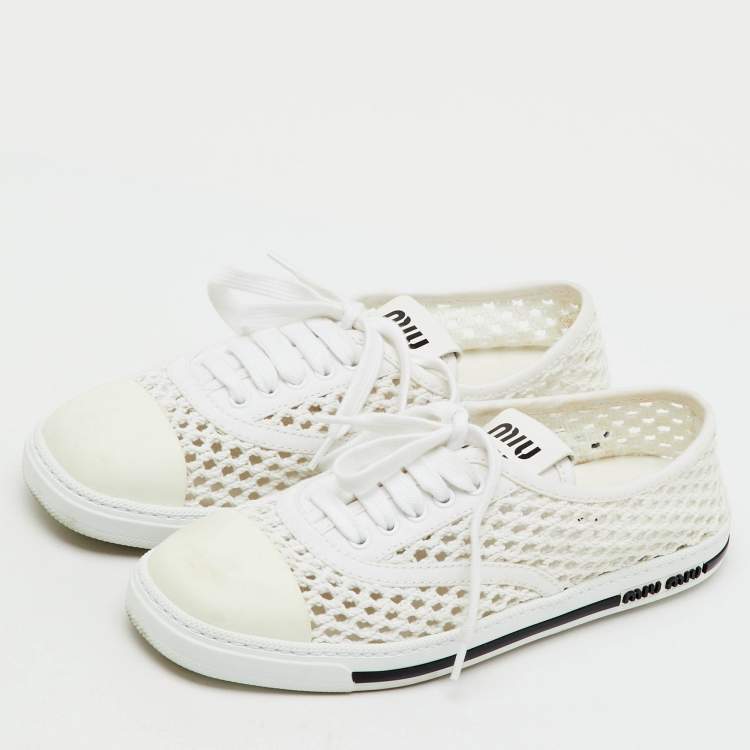 Pre Owned Miu Miu White Rope Fabric Low Top Sneakers Size 38.5