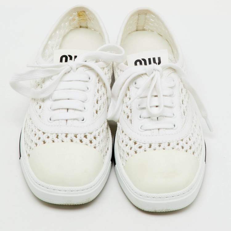 Pre Owned Miu Miu White Rope Fabric Low Top Sneakers Size 38.5