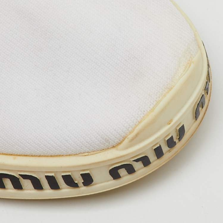 Pre Owned Miu Miu White Knit Fabric Sock High Slip On Sneakers Size 40