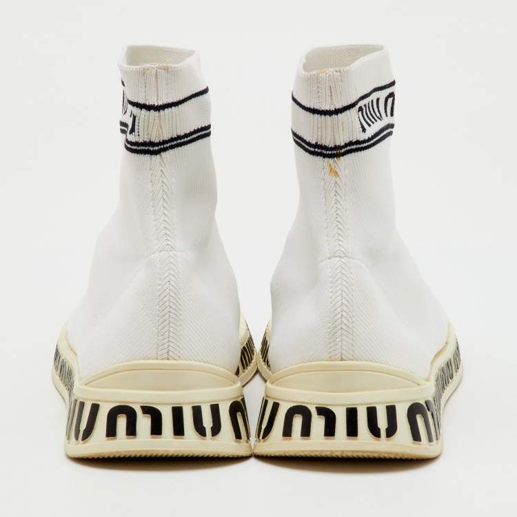 Pre Owned Miu Miu White Knit Fabric Sock High Slip On Sneakers Size 40