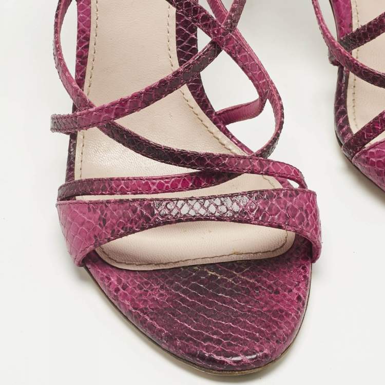 Pre Owned Miu Miu Pink Python Embossed Leather Slingback Sandals Size 38.5