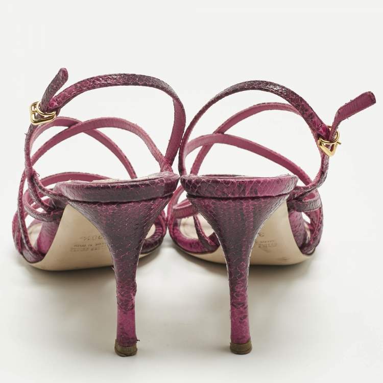 Pre Owned Miu Miu Pink Python Embossed Leather Slingback Sandals Size 38.5