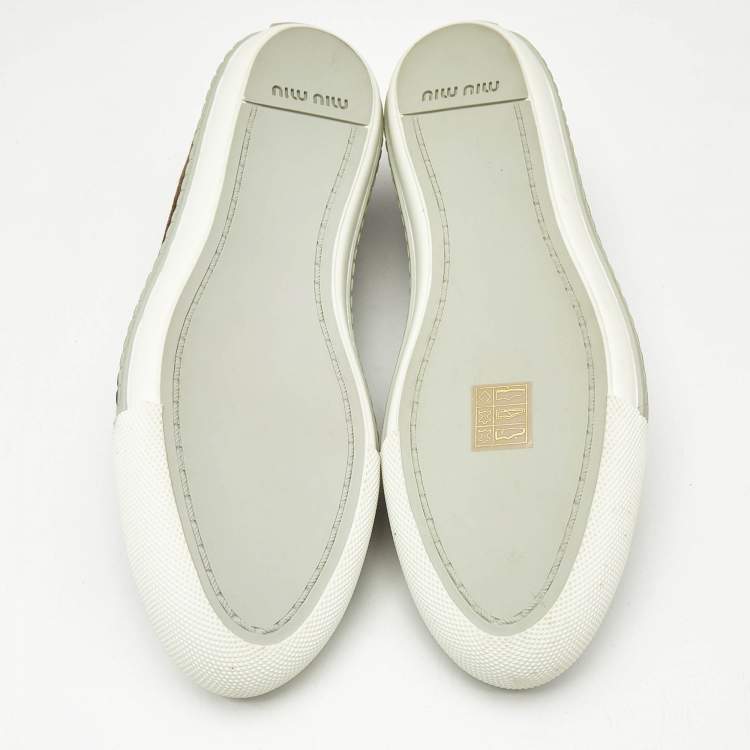 Pre Owned Miu Miu Brown Suede Metal Cap Toe Slip On Sneakers Size 37