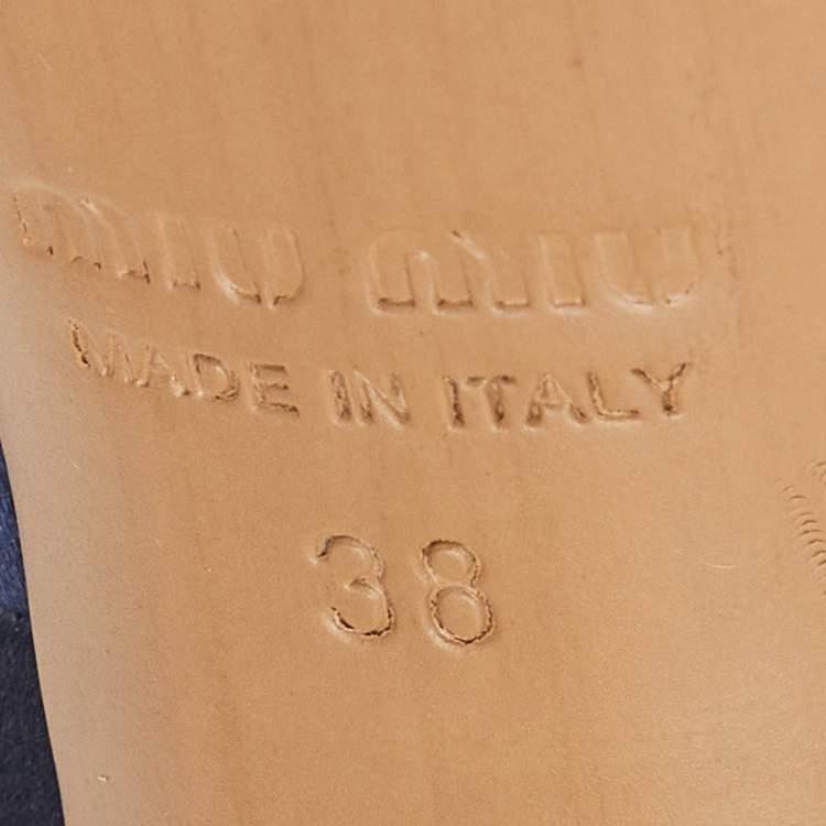 Pre Owned Miu Miu Blue/Gold Satin and Leather Mary Jane Pumps Size 38