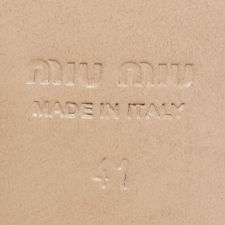 Pre Owned Miu Miu Beige Satin Crystal Embellished Block Heel Sandals Size 41