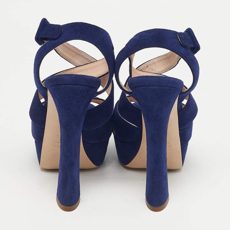 مملوكة مسبقًا Miu Miu Blue Suede Platform Ankle Strap Sandals Size 36.5