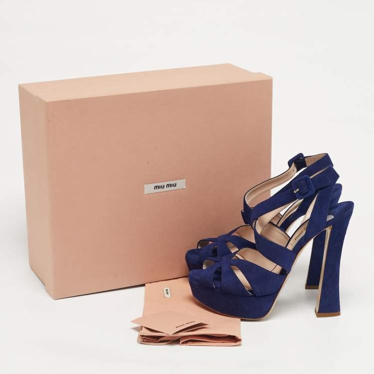 مملوكة مسبقًا Miu Miu Blue Suede Platform Ankle Strap Sandals Size 36.5