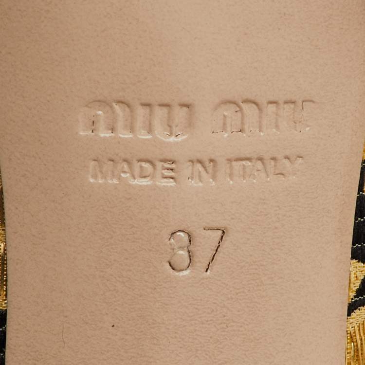 Pre Owned Miu Miu Multicolor Brocade Fabric Crystal Embellished Slide Sandals Size 37