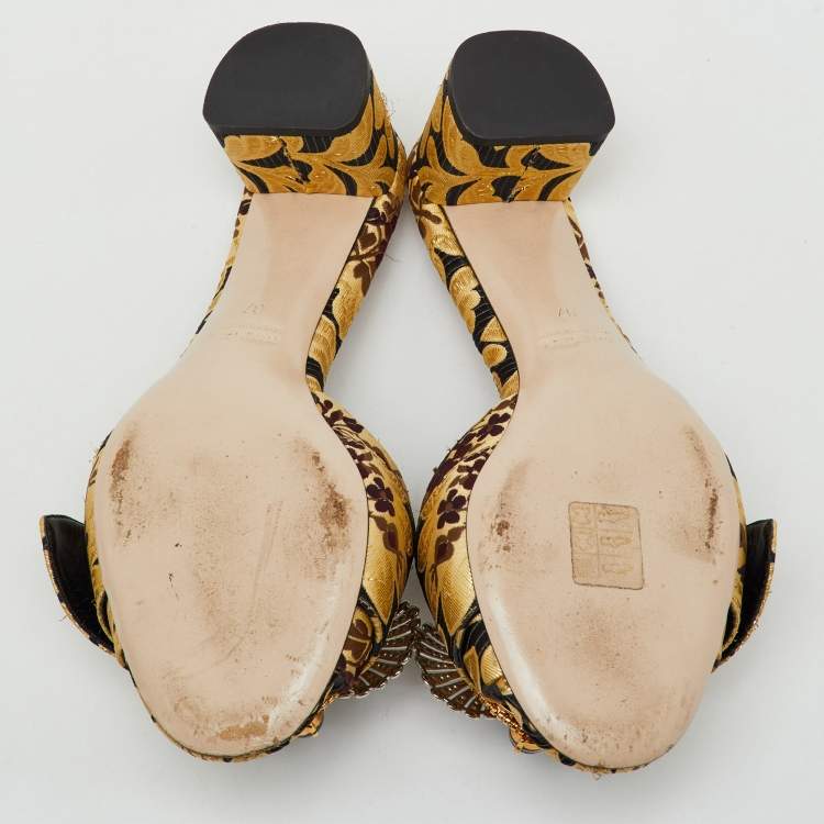 Pre Owned Miu Miu Multicolor Brocade Fabric Crystal Embellished Slide Sandals Size 37