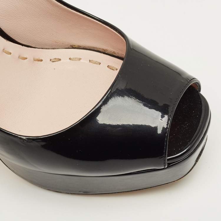 Pre Owned Miu Miu Black Patent Leather Open Toe Platform Slingback Pumps Size 35.5