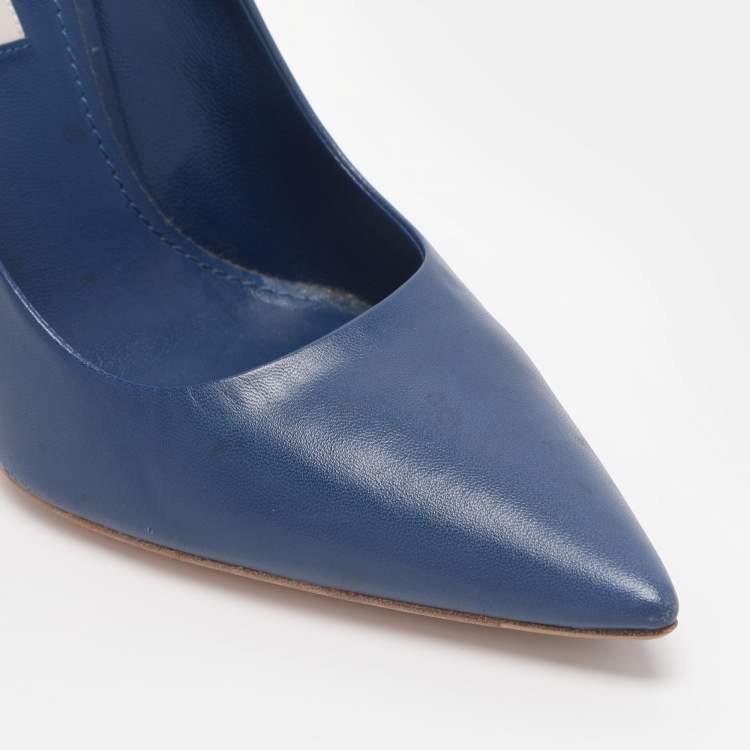 Pre Owned Miu Miu Blue Leather Pointed Toe Pumps Size 38.5