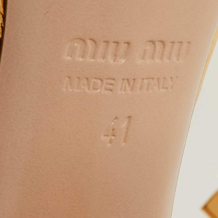 Pre Owned Miu Miu Size 41 Gold Python Embossed Leather Crystal Embellished Block Heel Ankle Strap Sandals