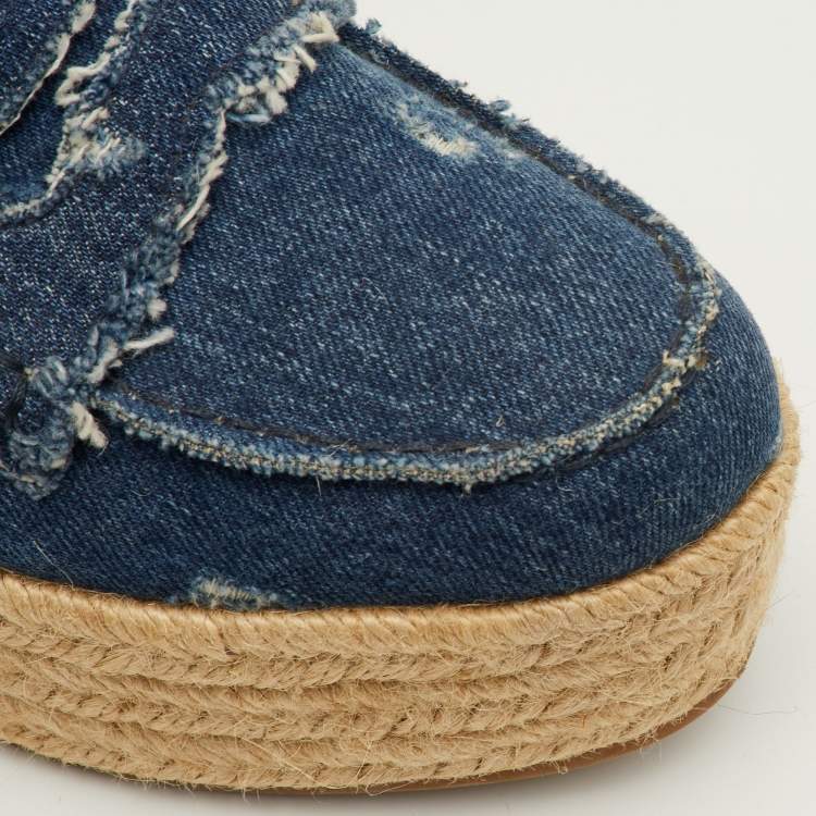 مملوكة مسبقًا Miu Miu Size 37.5 Blue Denim Penny Loafer Platform Espadrille Loafers