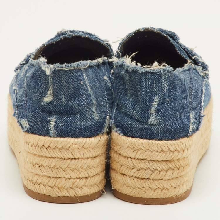 مملوكة مسبقًا Miu Miu Size 37.5 Blue Denim Penny Loafer Platform Espadrille Loafers