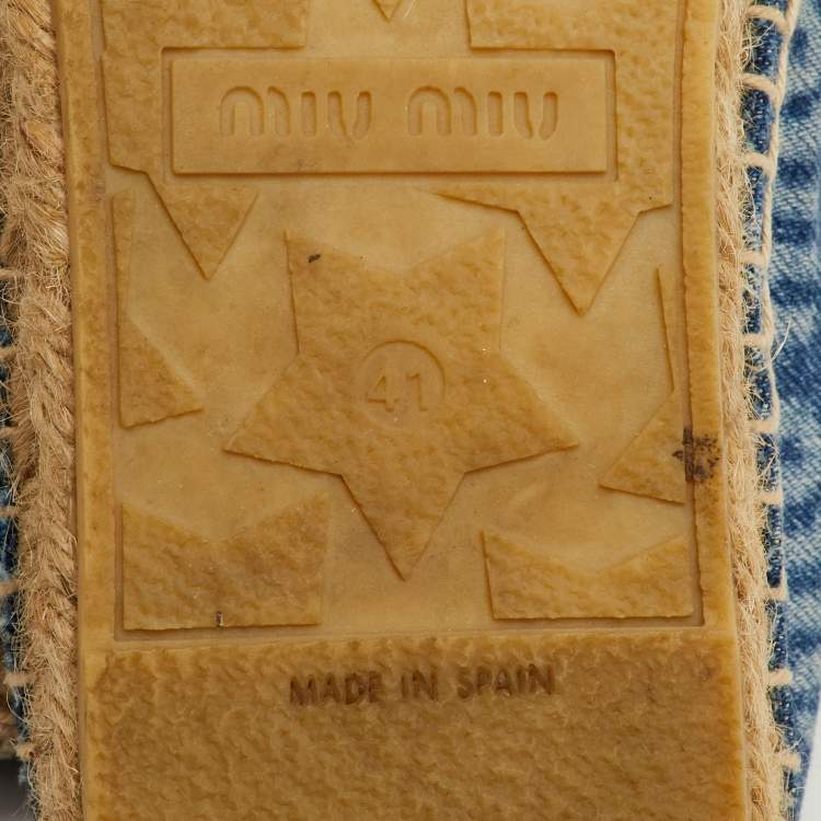 Pre Owned Miu Miu Size 41 Blue Logo Printed Denim Espadrille Flats