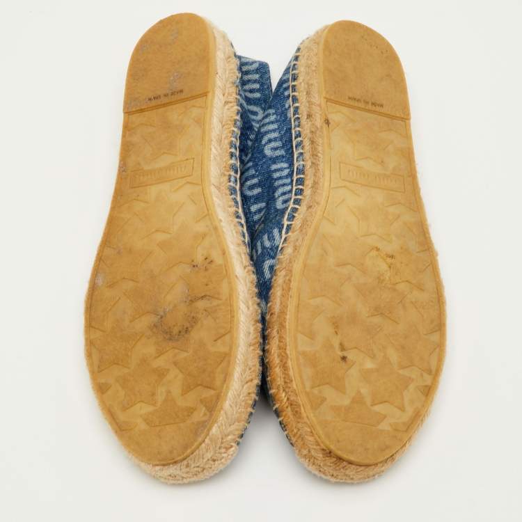 Pre Owned Miu Miu Size 41 Blue Logo Printed Denim Espadrille Flats