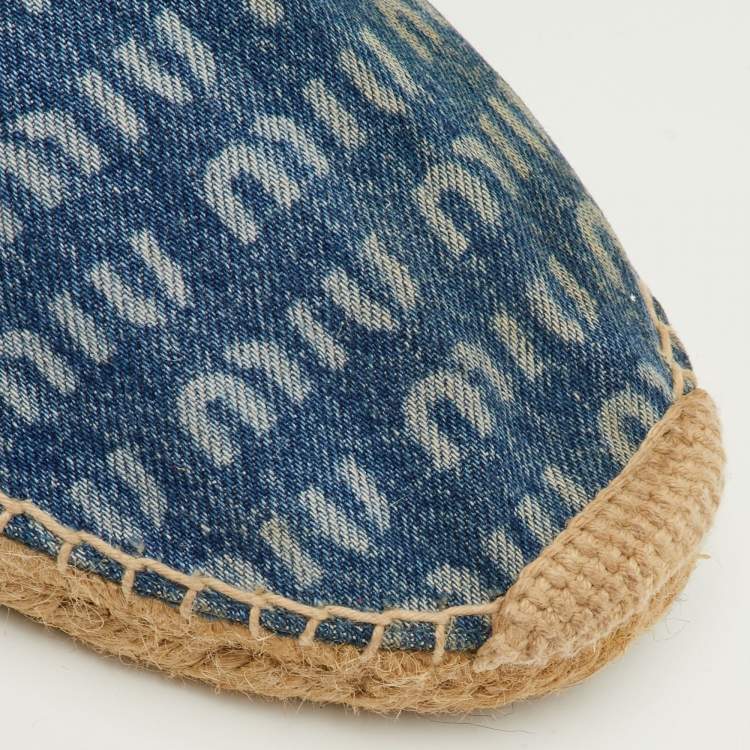 Pre Owned Miu Miu Size 41 Blue Logo Printed Denim Espadrille Flats