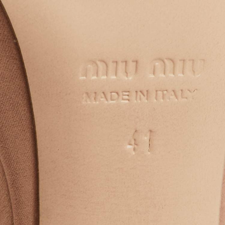 Pre Owned Miu Miu Size 41 Beige Crystals Embellished Satin Block Heel Platform Sandals