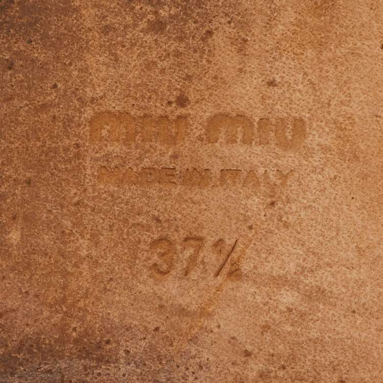 Pre Owned Miu Miu Size 37.5 Beige Crystal Embellished Satin Flat Sandals