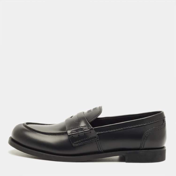 Pre Owned Miu Miu Donna Size 39 Black Leather Loafers