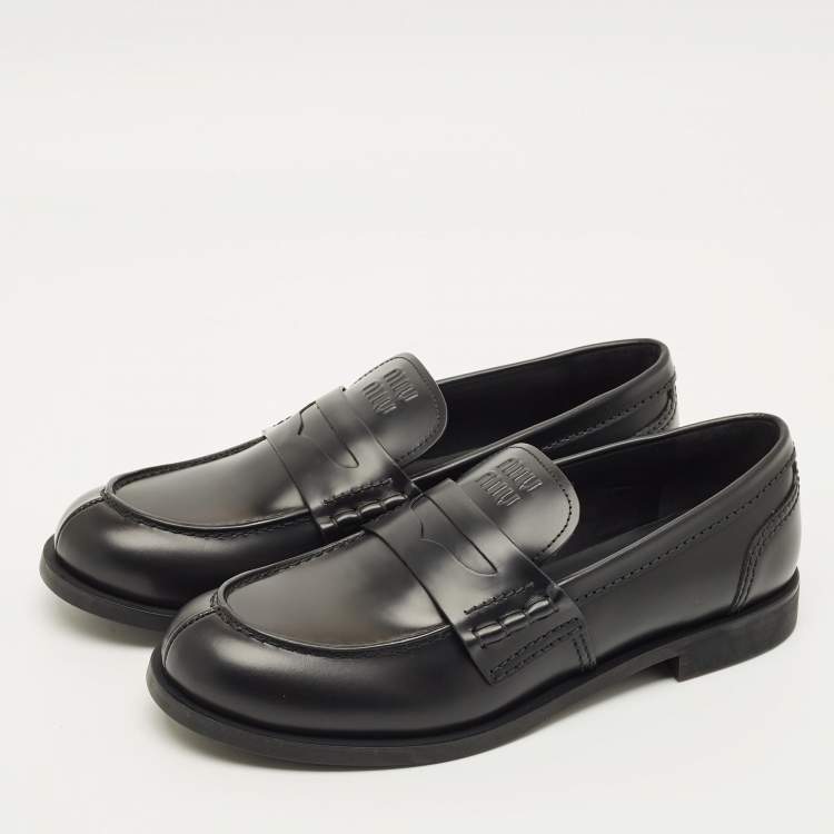 Pre Owned Miu Miu Donna Size 39 Black Leather Loafers