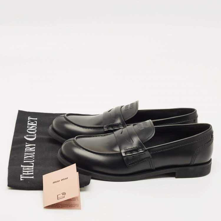 Pre Owned Miu Miu Donna Size 39 Black Leather Loafers