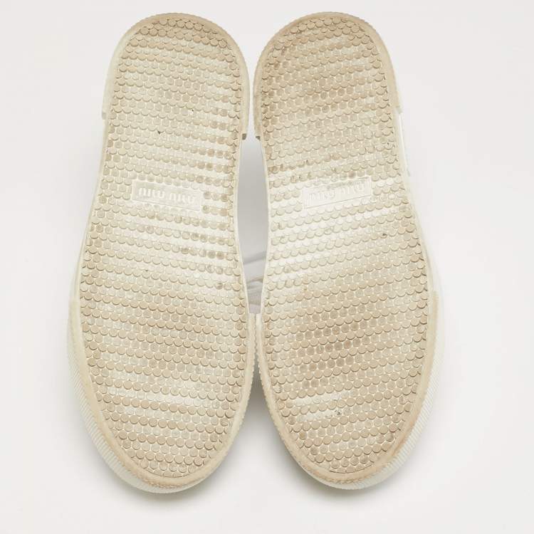 مملوكة مسبقًا Miu Miu Donna Size 38 White Leather Lace Up Sneakers