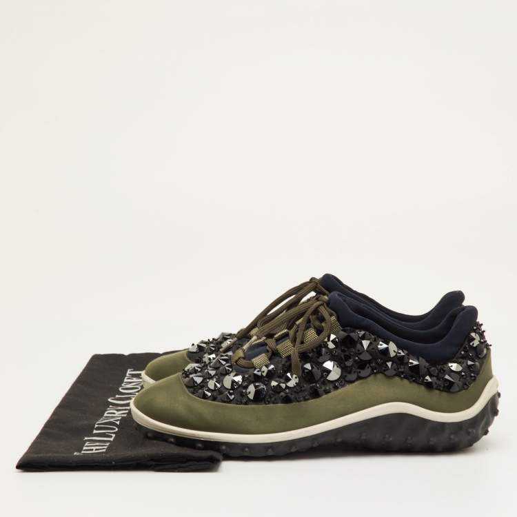 Pre Owned Miu Miu Astro Size 38 Multicolor Fabric Crystal Embellished Low Top Sneakers