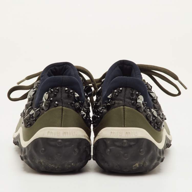 Pre Owned Miu Miu Astro Size 38 Multicolor Fabric Crystal Embellished Low Top Sneakers