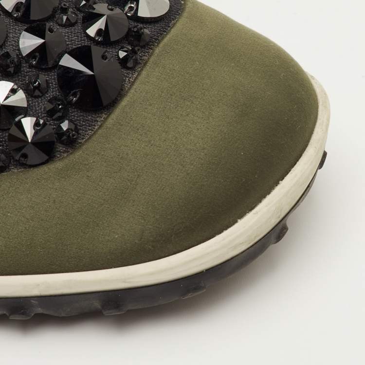 Pre Owned Miu Miu Astro Size 38 Multicolor Fabric Crystal Embellished Low Top Sneakers