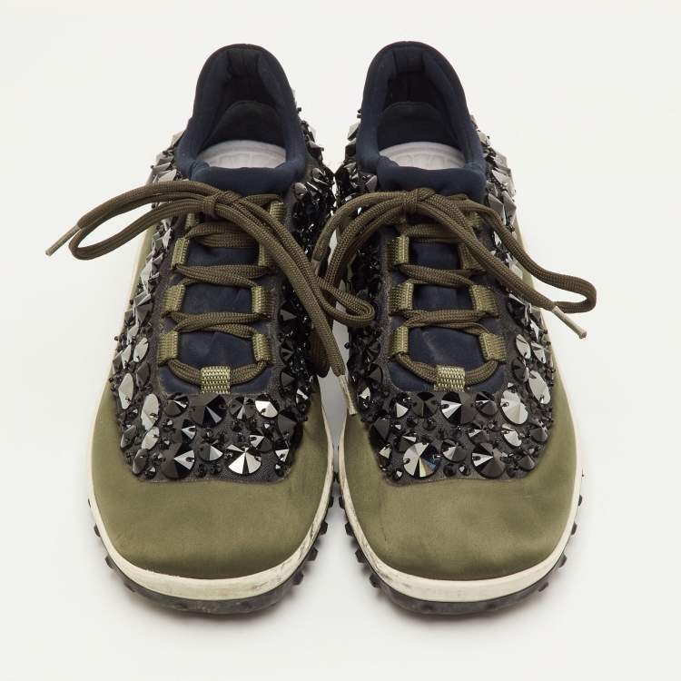 Pre Owned Miu Miu Astro Size 38 Multicolor Fabric Crystal Embellished Low Top Sneakers