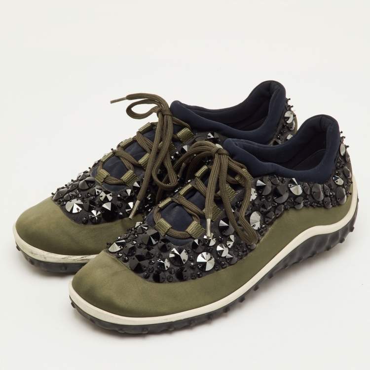 Pre Owned Miu Miu Astro Size 38 Multicolor Fabric Crystal Embellished Low Top Sneakers