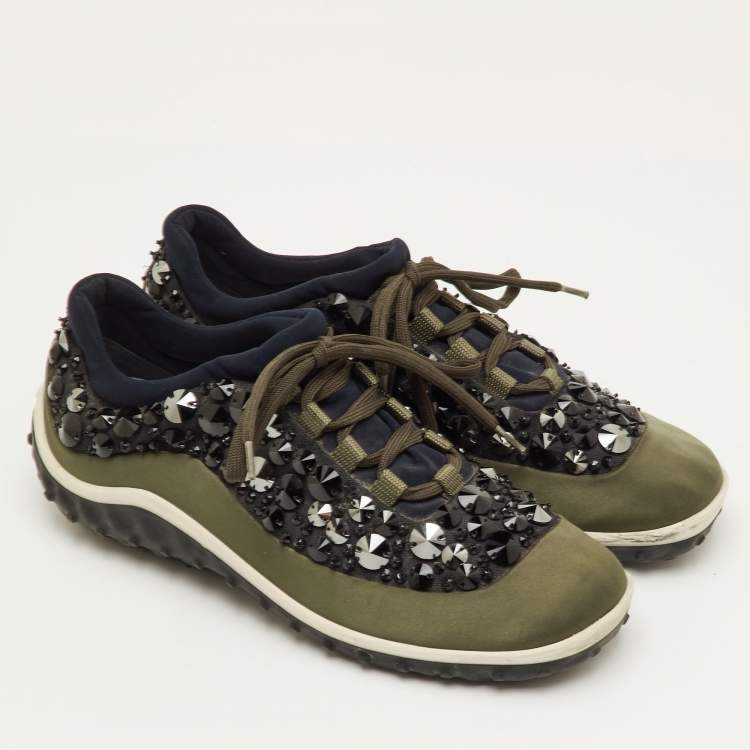 Pre Owned Miu Miu Astro Size 38 Multicolor Fabric Crystal Embellished Low Top Sneakers