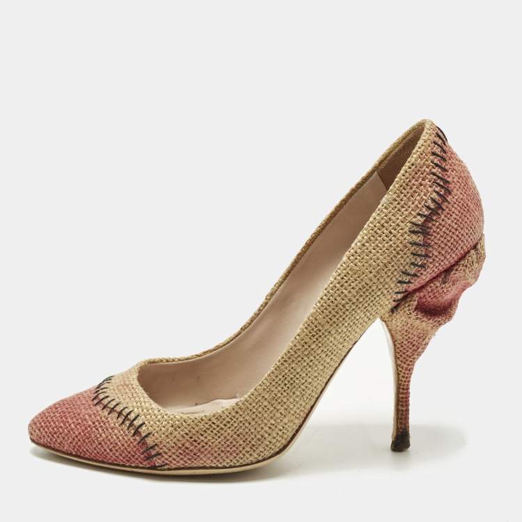 مملوكة مسبقًا Miu Miu Size 37 Brown Raffia Pumps
