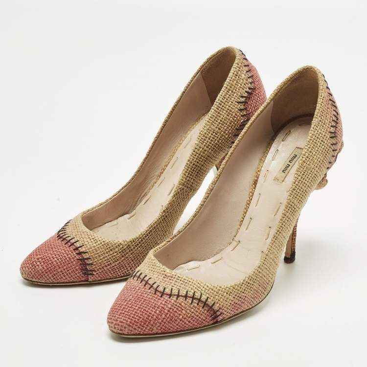 مملوكة مسبقًا Miu Miu Size 37 Brown Raffia Pumps