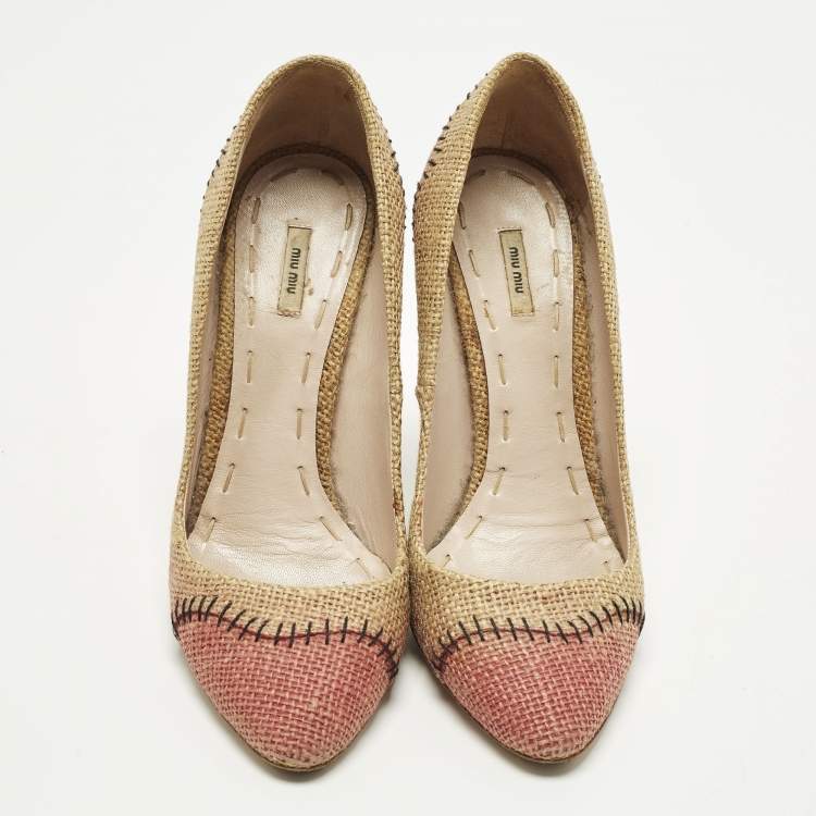 مملوكة مسبقًا Miu Miu Size 37 Brown Raffia Pumps