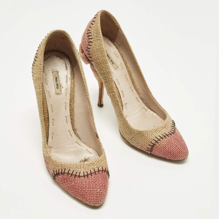 مملوكة مسبقًا Miu Miu Size 37 Brown Raffia Pumps