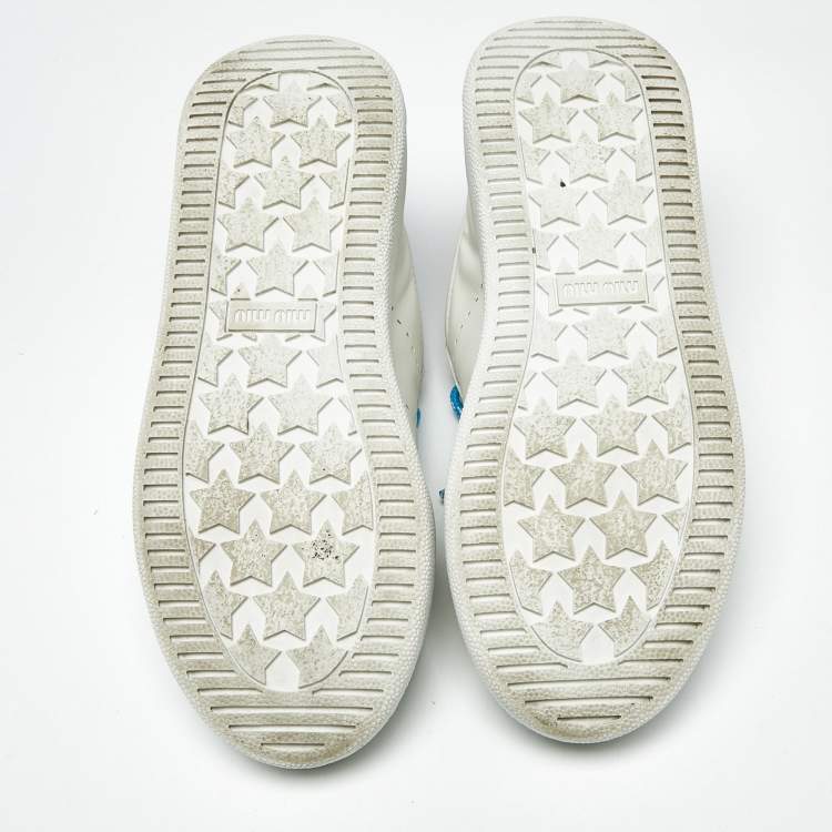 Pre Owned Miu Miu Double Lace Size 41 White Leather Lace Up Sneakers