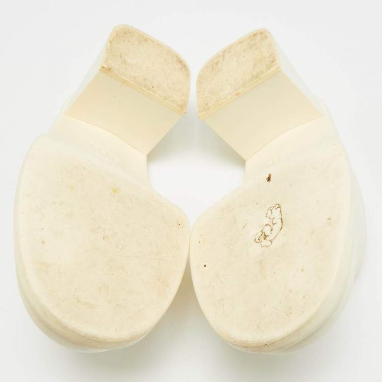 Pre Owned Miu Miu Size 36 Cream Rubber Logo Clogs Block Heel Mules