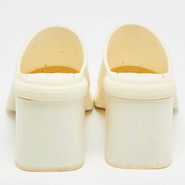 Pre Owned Miu Miu Size 36 Cream Rubber Logo Clogs Block Heel Mules