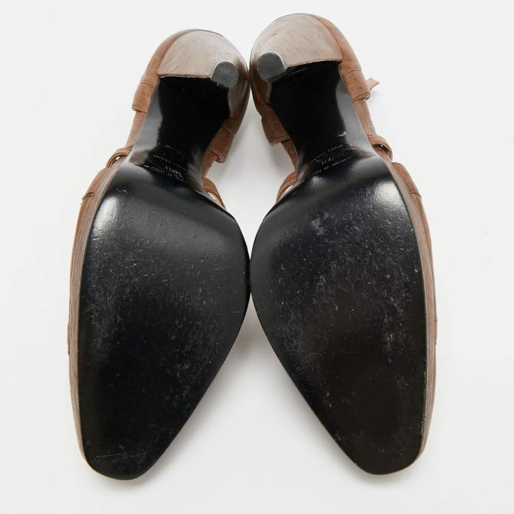 Pre Owned Miu Miu Size 39 Brown Leather Ankle Strap Pumps