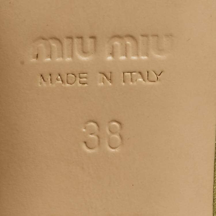 Pre Owned Miu Miu Size 38 Green Satin Crystal Embellished Ankle Strap Sandals