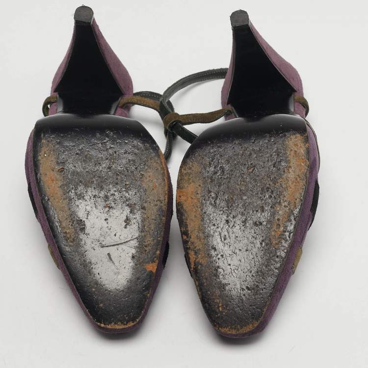 Pre Owned Miu Miu Size 39 Purple Suede Ankle Strap Slingback Pumps