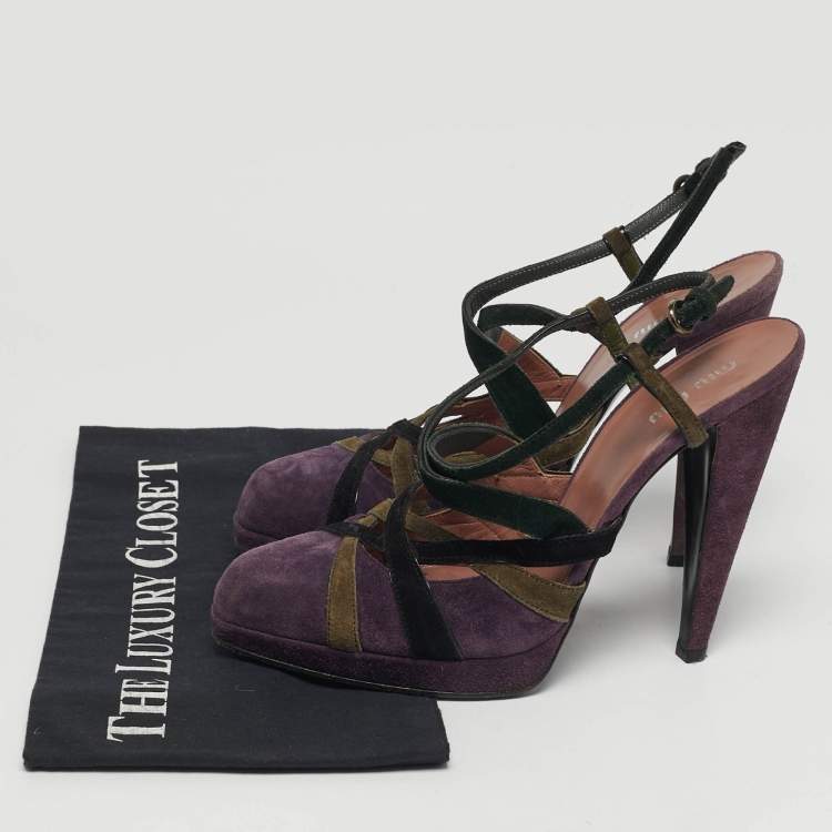 Pre Owned Miu Miu Size 39 Purple Suede Ankle Strap Slingback Pumps