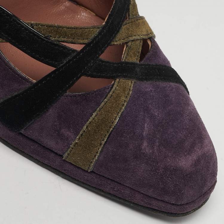 Pre Owned Miu Miu Size 39 Purple Suede Ankle Strap Slingback Pumps
