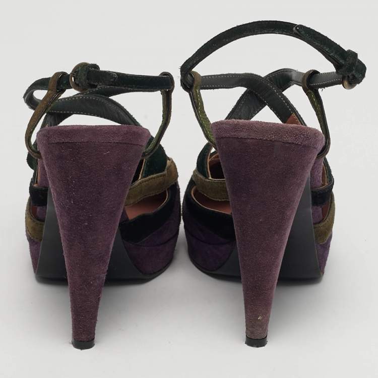 Pre Owned Miu Miu Size 39 Purple Suede Ankle Strap Slingback Pumps