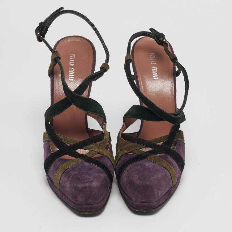 Pre Owned Miu Miu Size 39 Purple Suede Ankle Strap Slingback Pumps